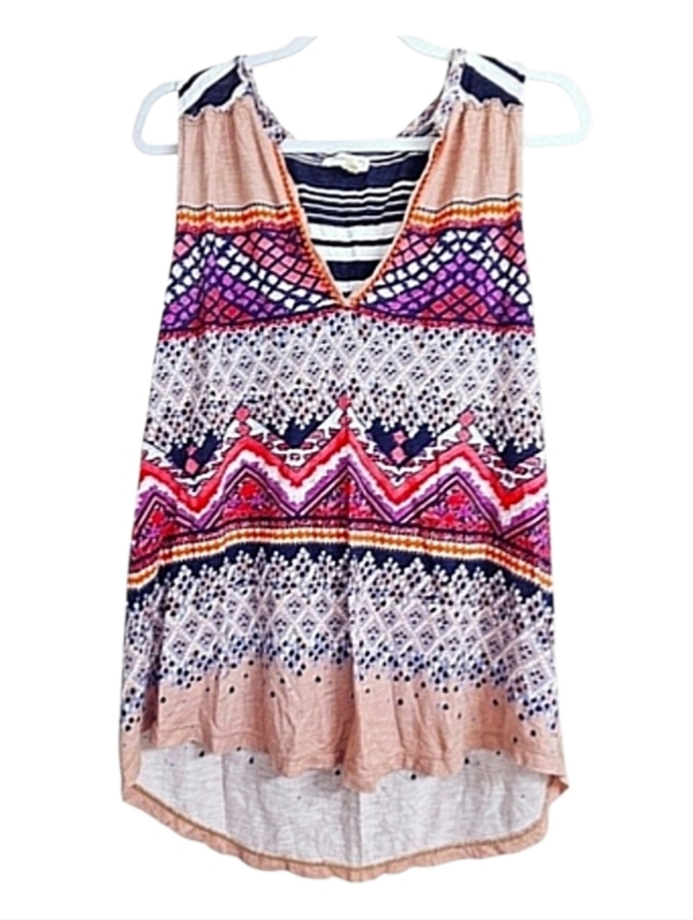 Anthropologie Meadow Rue Long Geometric V-Neck Tank Top, S